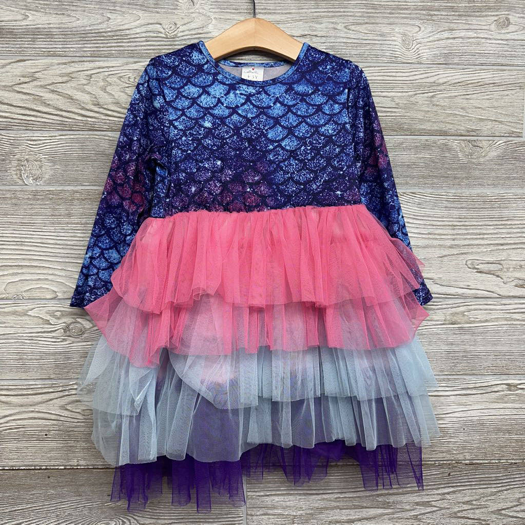 LS Tulle Dress Mermaid Print 4-5