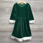 LS Velvet Dress Faux Fur Trim 7-8