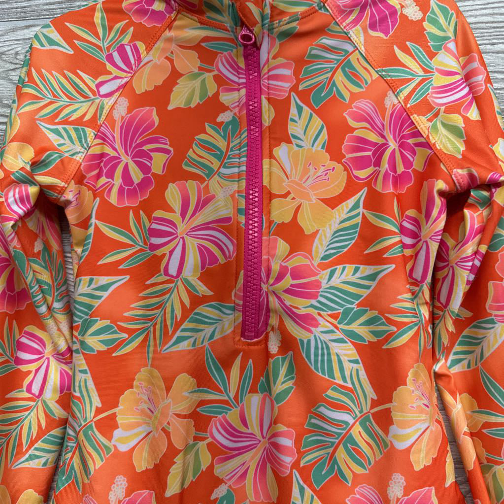 LS 1/4 Zip Swimsuit Flowers 7-8
