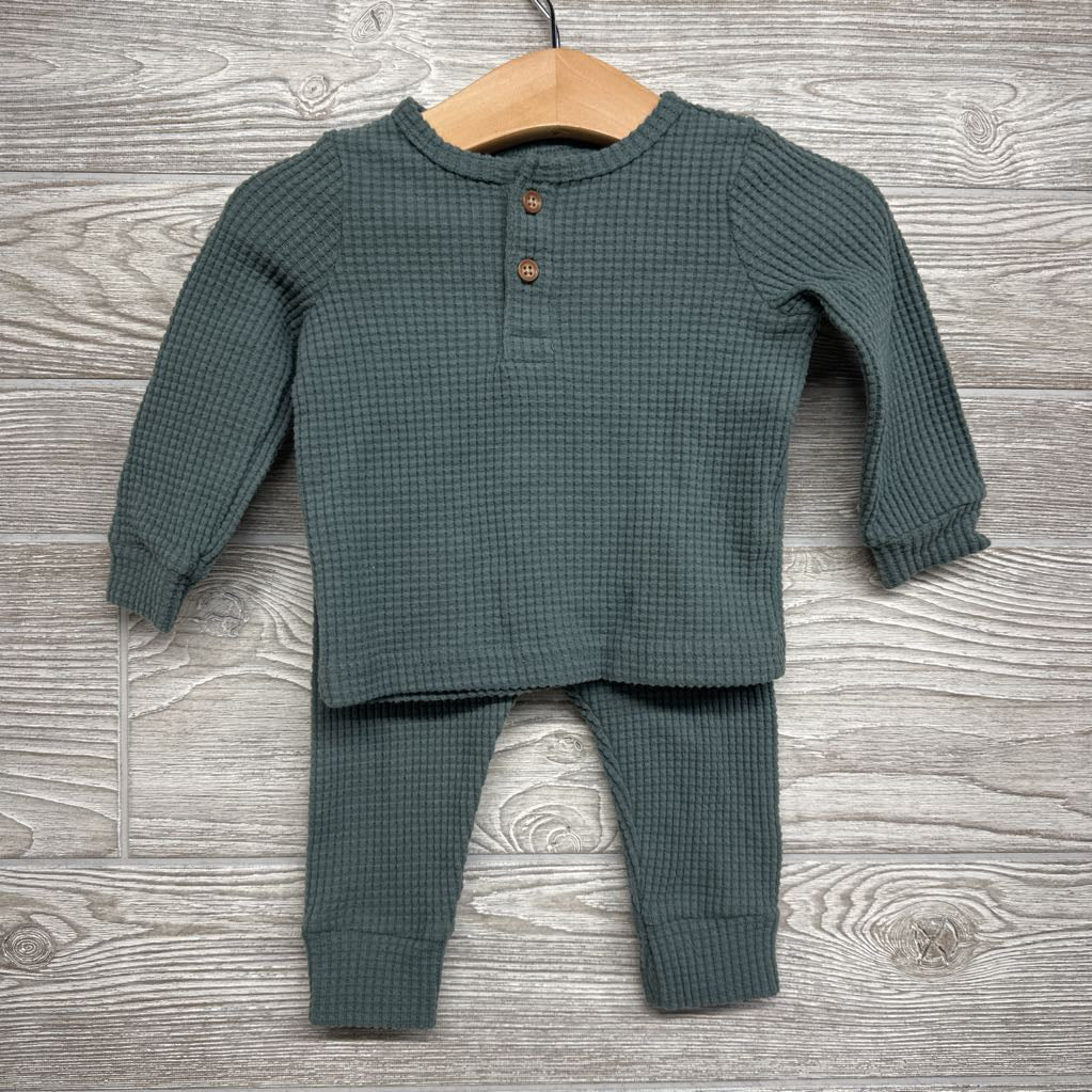 LS Waffle Knit Henley Shirt & Joggers 6M