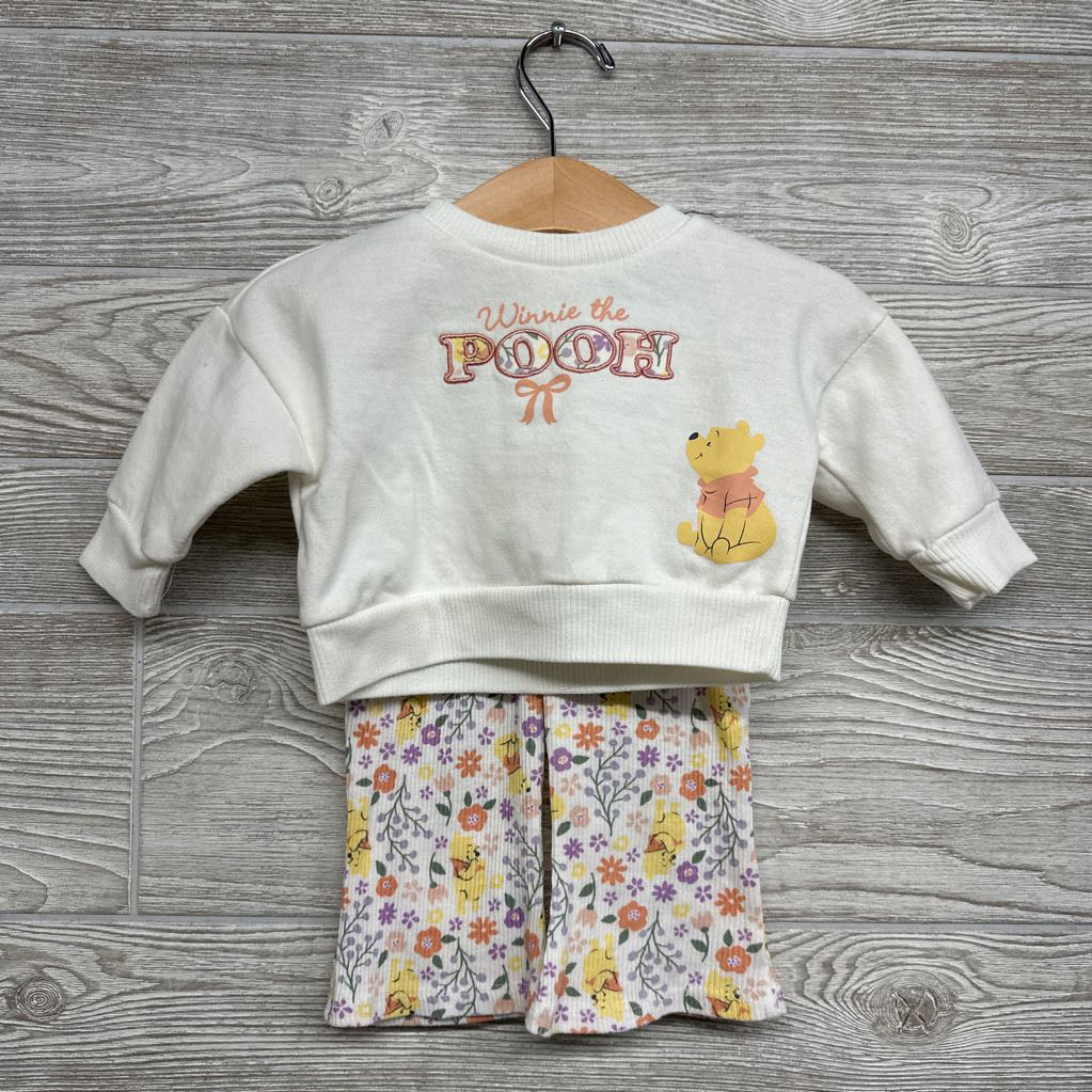 Crewneck Winnie The Pooh & Ribbed Flare Pants Flowers 0-3M