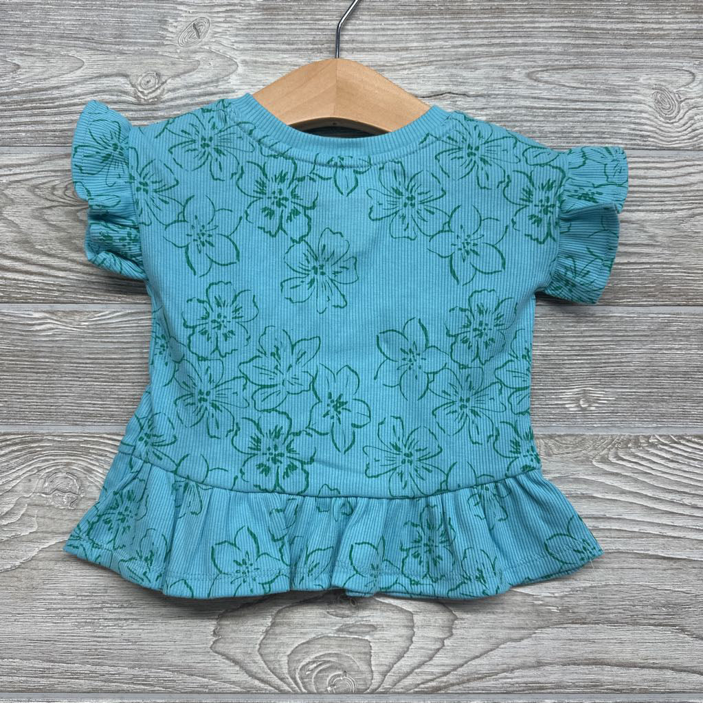 NEW Ribbed Shirt Ruffle Sleeve Flowers 12M