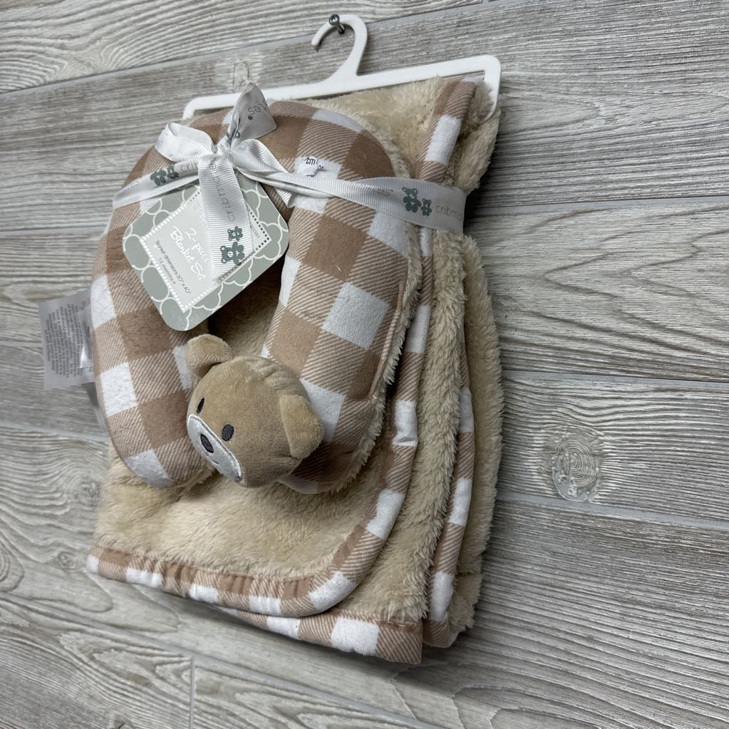 NEW 2 Pc Blanket & Neck Pillow Gingham