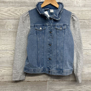 Knit Denim Sweatshirt Jacket Ruffle Collar 10-12