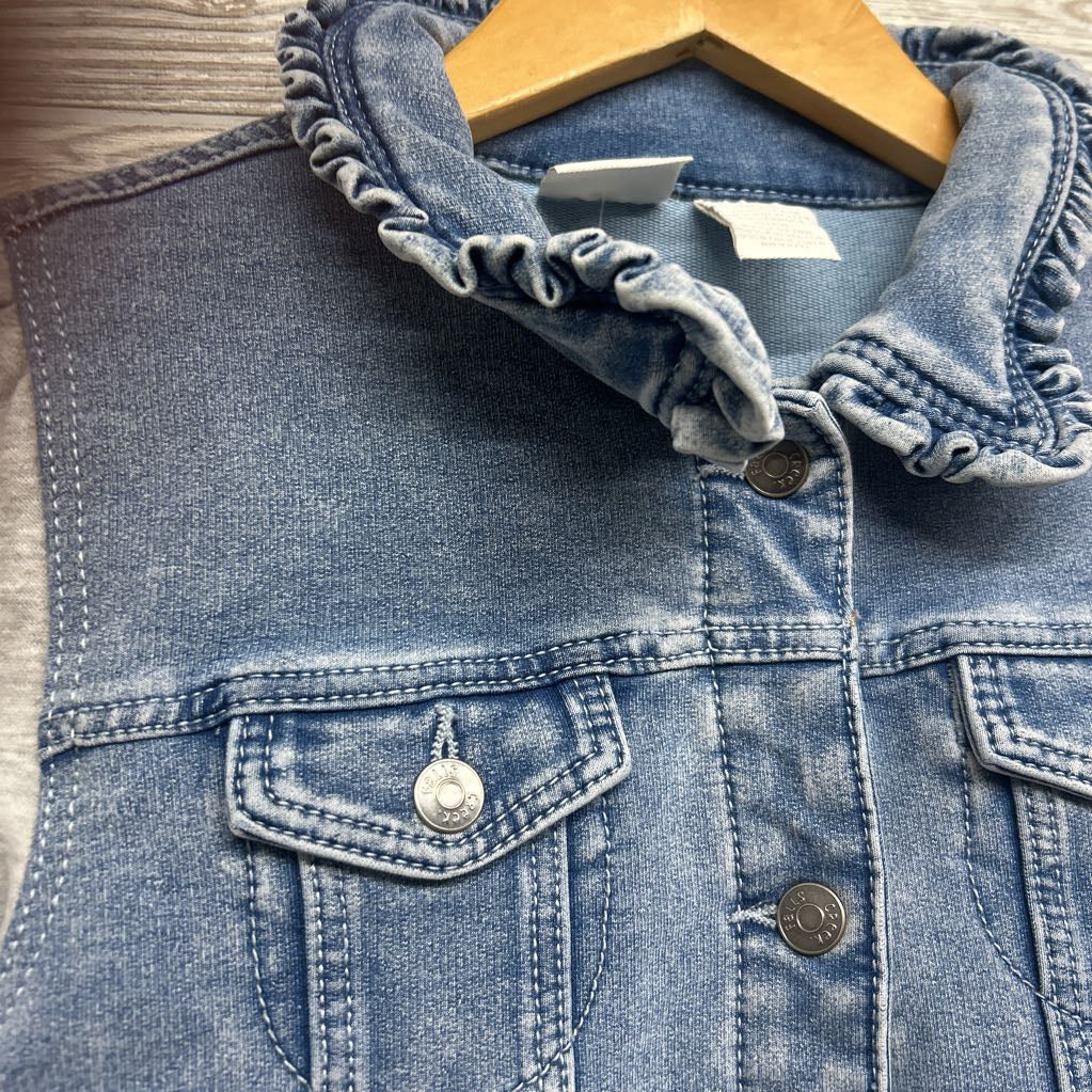 Knit Denim Sweatshirt Jacket Ruffle Collar 10-12