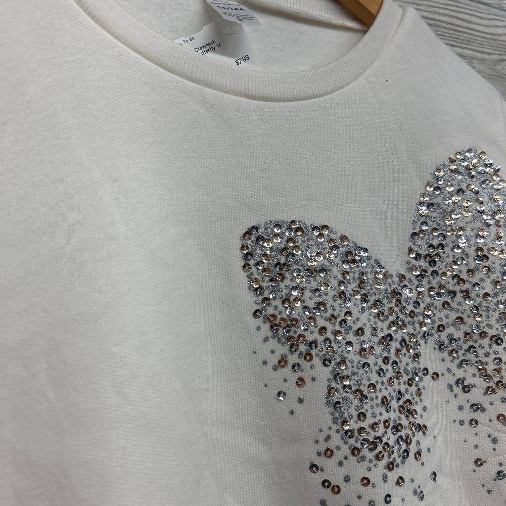 NEW Crewneck Sequin Glitter Butterfly 14