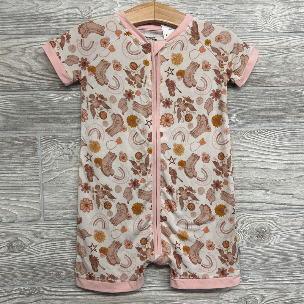 Bamboo Shorty Sleeper Flowers Rainbows 2T