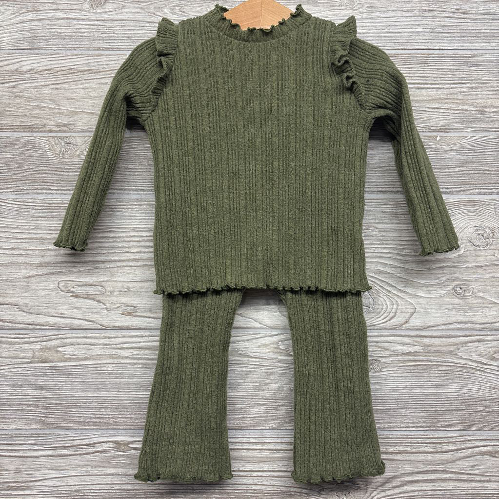 LS Ribbed Mock Neck Shirt & Flare Pants Lettuce Trim 18-24M