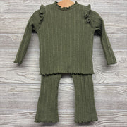 LS Ribbed Mock Neck Shirt & Flare Pants Lettuce Trim 18-24M