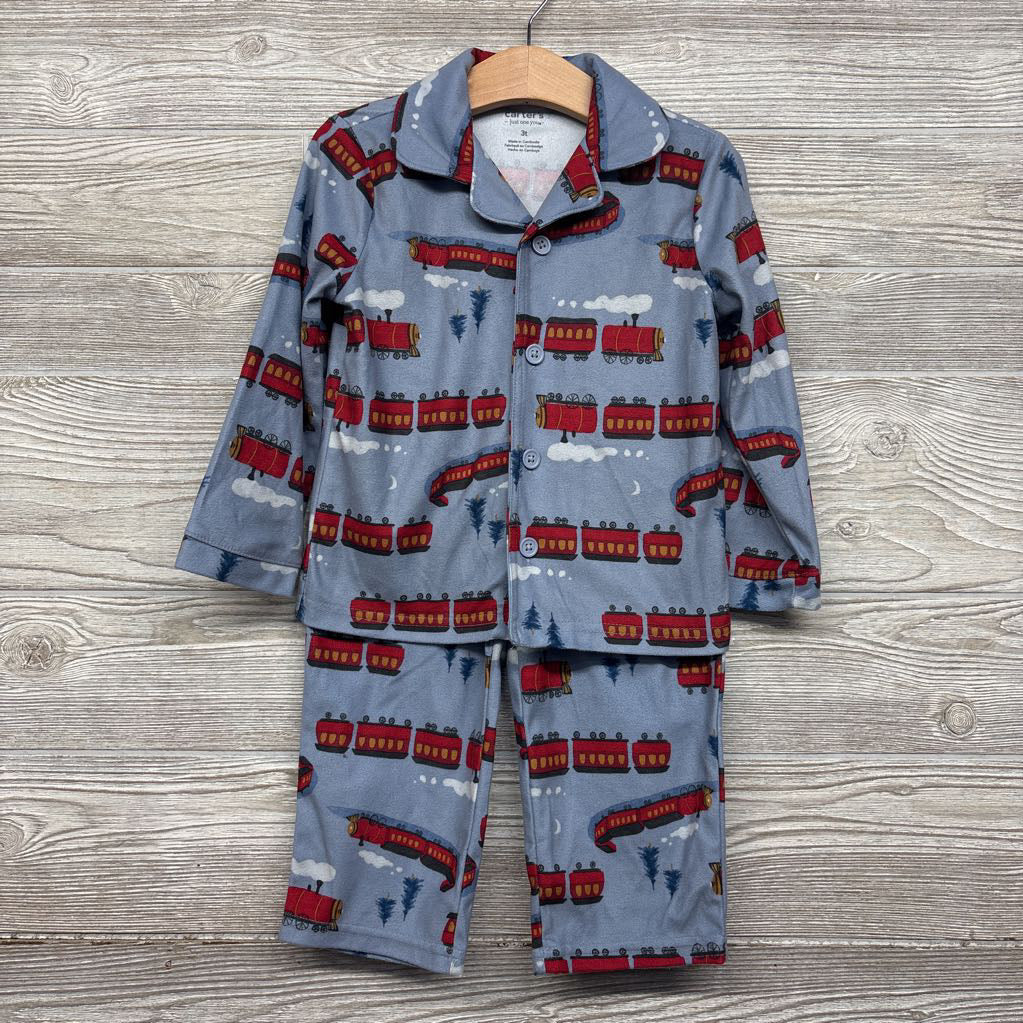 2 Pc LS Button Up PJs Trains 3T