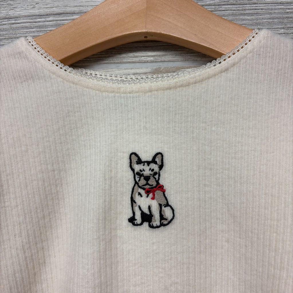 Ribbed Sweater Lettuce Trim Embroidered Dog 8