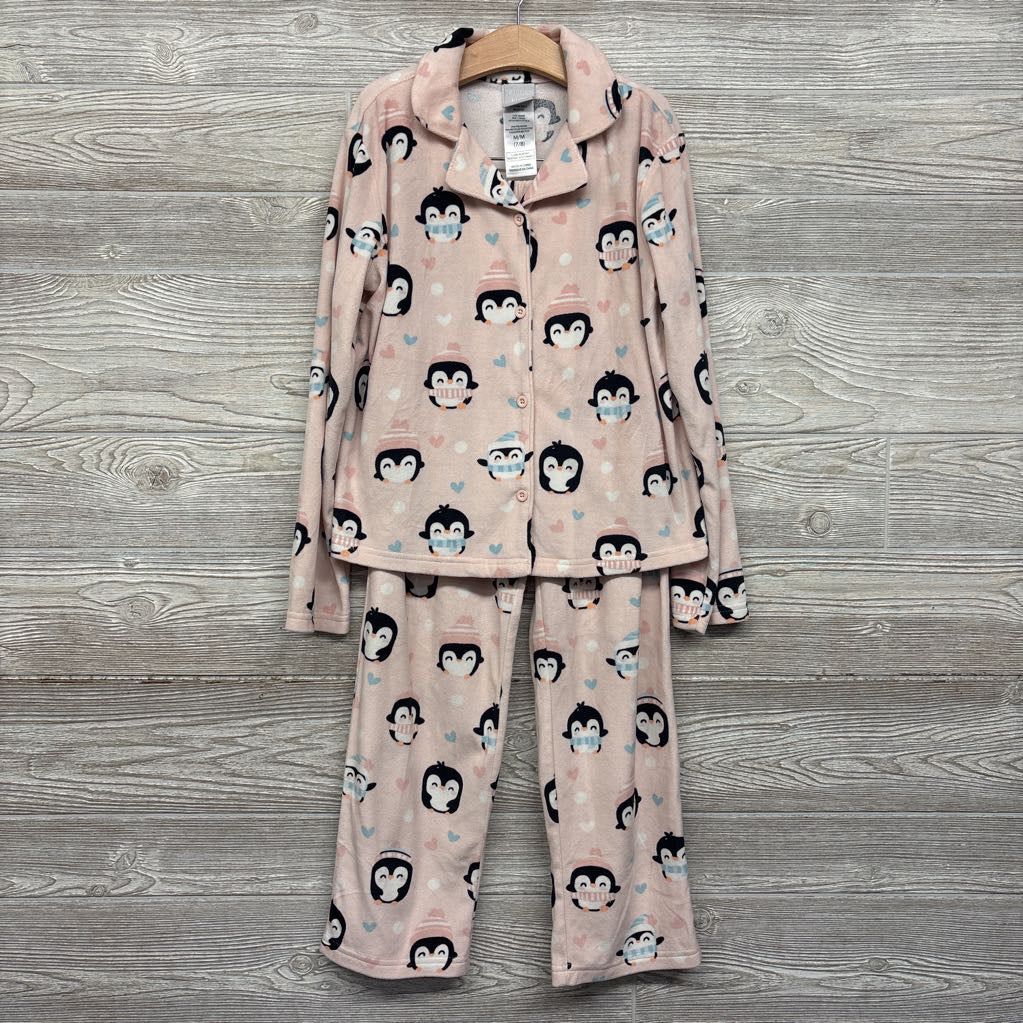 2 Pc LS Button Up PJs Penguins Hearts 7-8