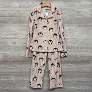 2 Pc LS Button Up PJs Penguins Hearts 7-8