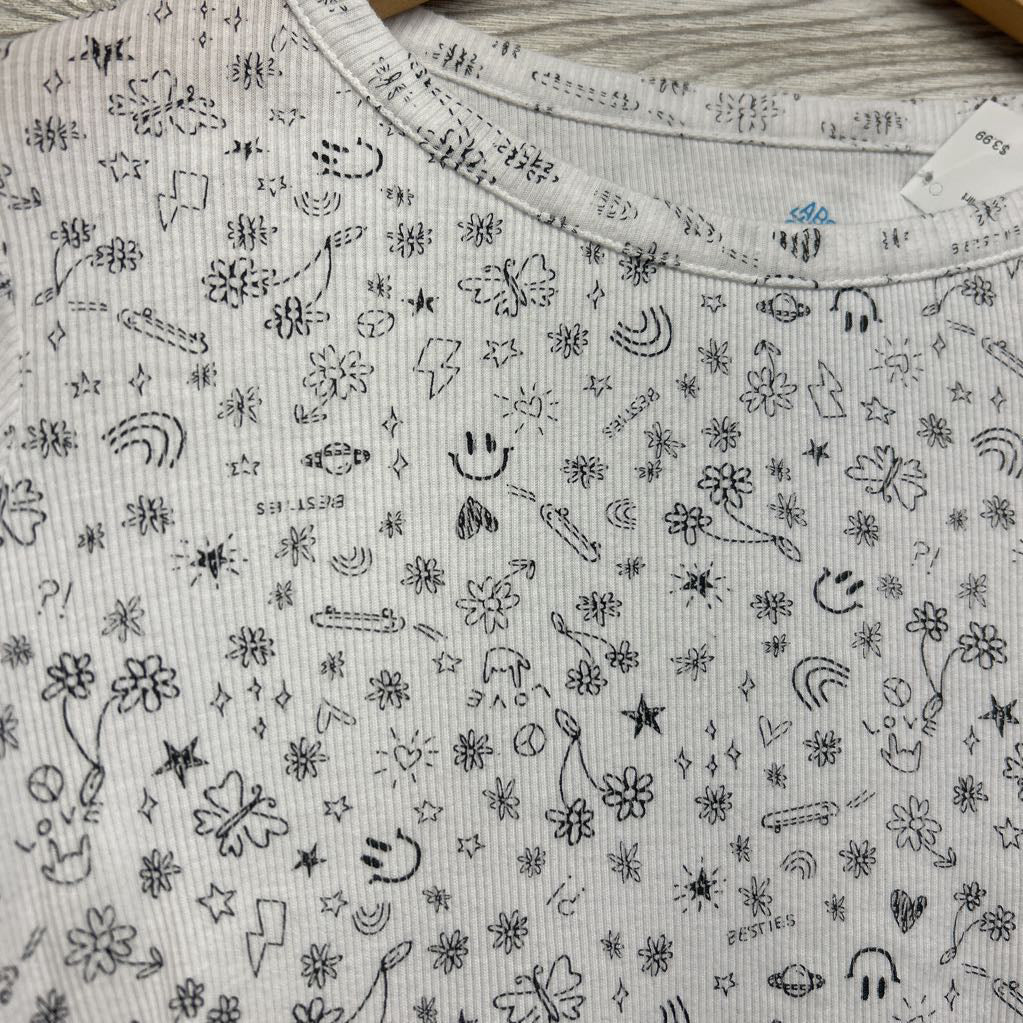LS Ribbed Shirt Flowers Rainbows 10-12