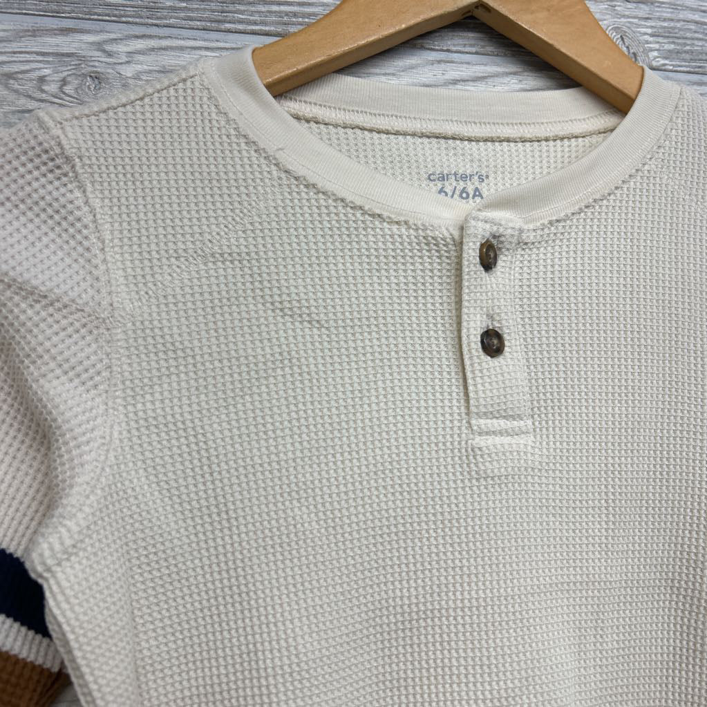 NEW LS Waffle Knit Henley Shirt Stripe Sleeves 6