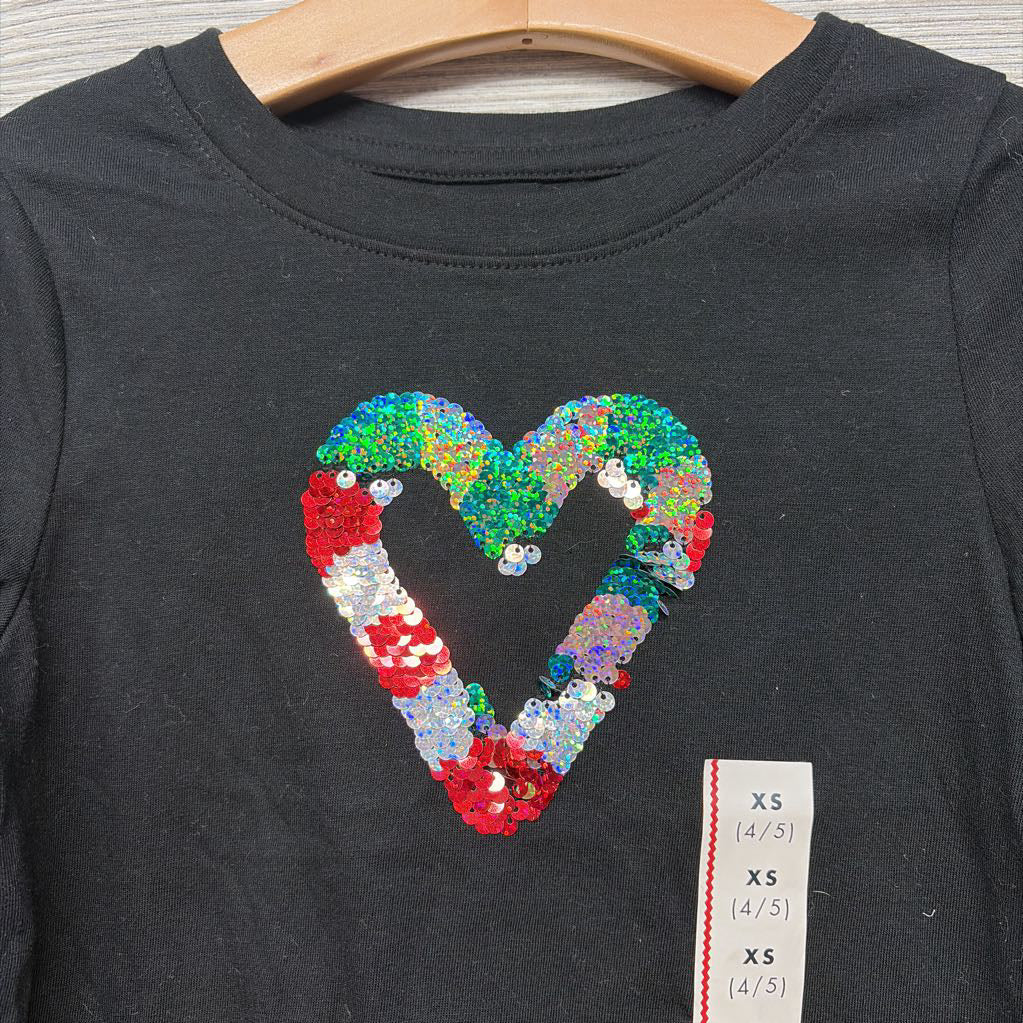 NEW LS Shirt Sequins Heart 4-5
