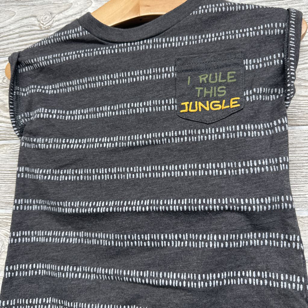 Cuffed Sleeve Shorty Romper I Rule This Jungle 12M