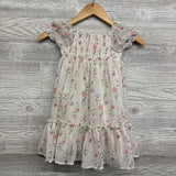 Puff Sleeve Dress Flowers Stripes 4T