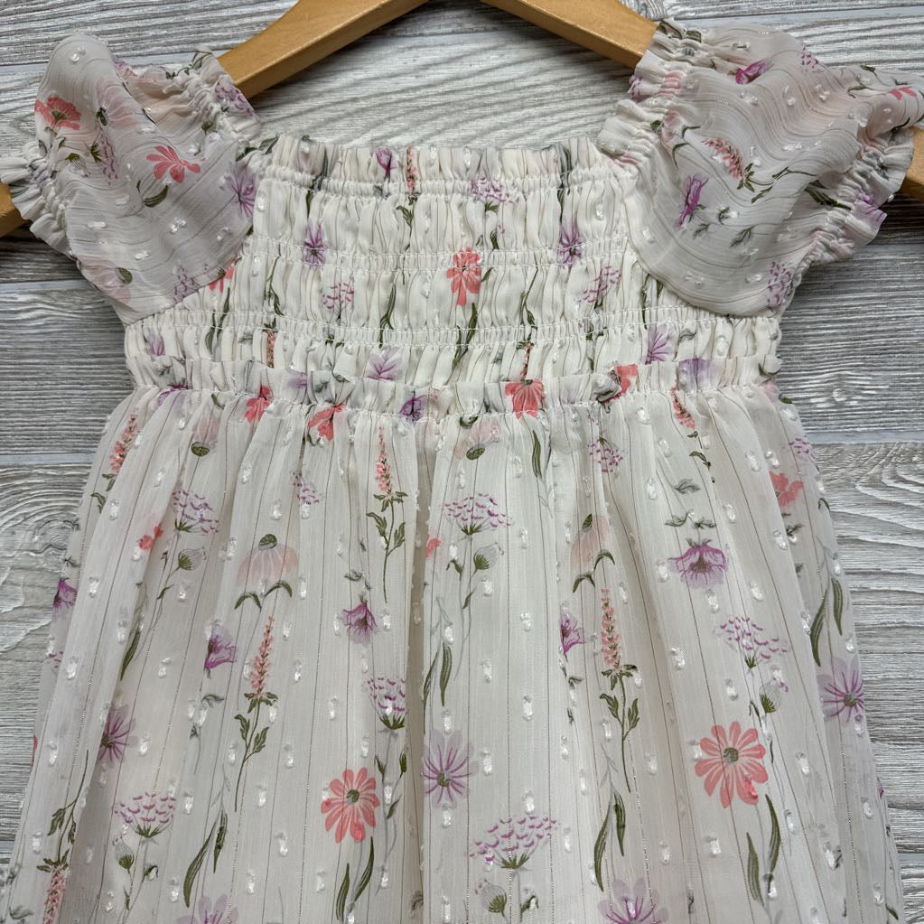 Puff Sleeve Dress Flowers Stripes 4T