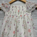 Puff Sleeve Dress Flowers Stripes 4T