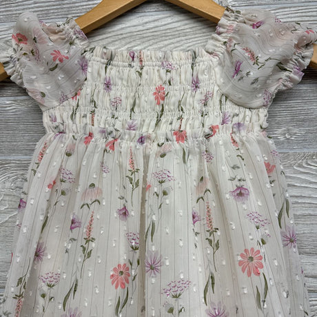 Puff Sleeve Dress Flowers Stripes 4T
