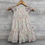 Puff Sleeve Dress Flowers Stripes 4T