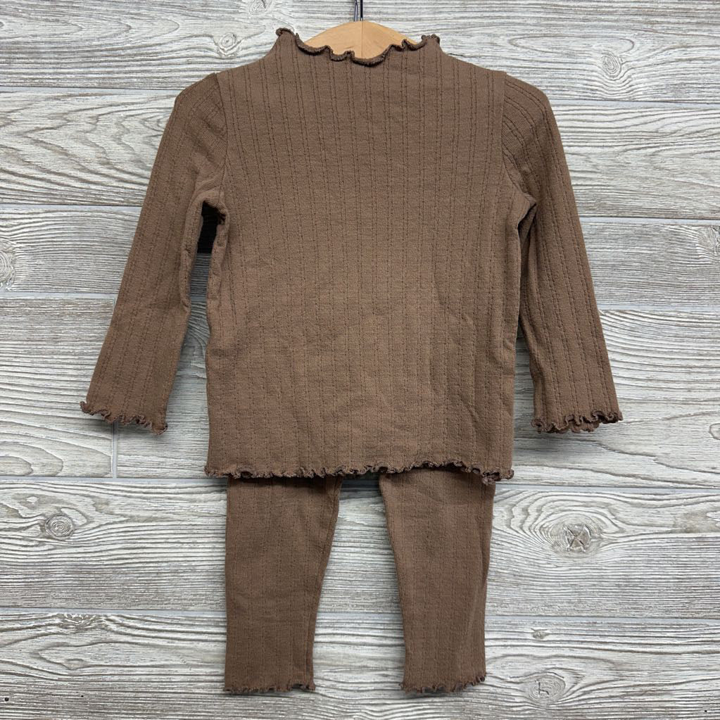 LS Pointelle Mock Neck Shirt & Ribbed Leggings 24M