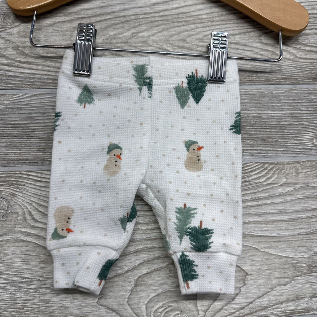 LS Waffle Knit Bodysuit & Pants Dots Snowmen Trees NB