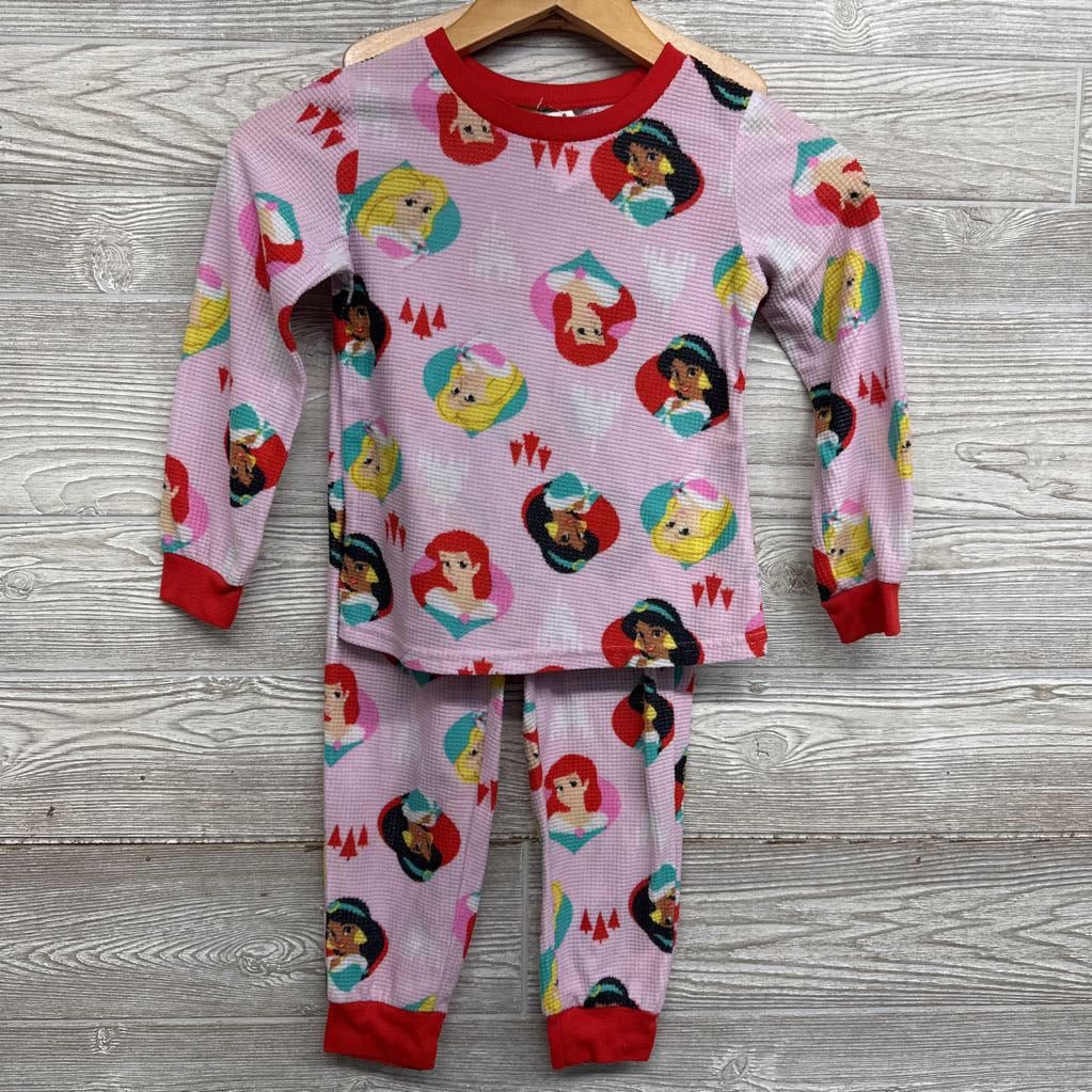 2 Pc LS Waffle Knit PJs Princesses 6-6X