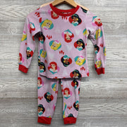 2 Pc LS Waffle Knit PJs Princesses 6-6X