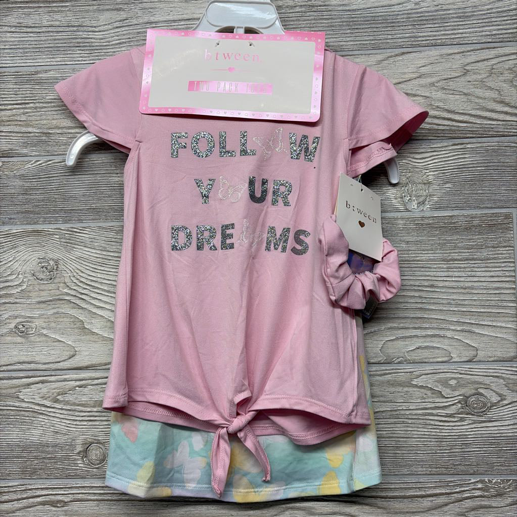 NEW 2 Pk Shirts Butterflies Follow Your Dreams W/ Scrunchies 4