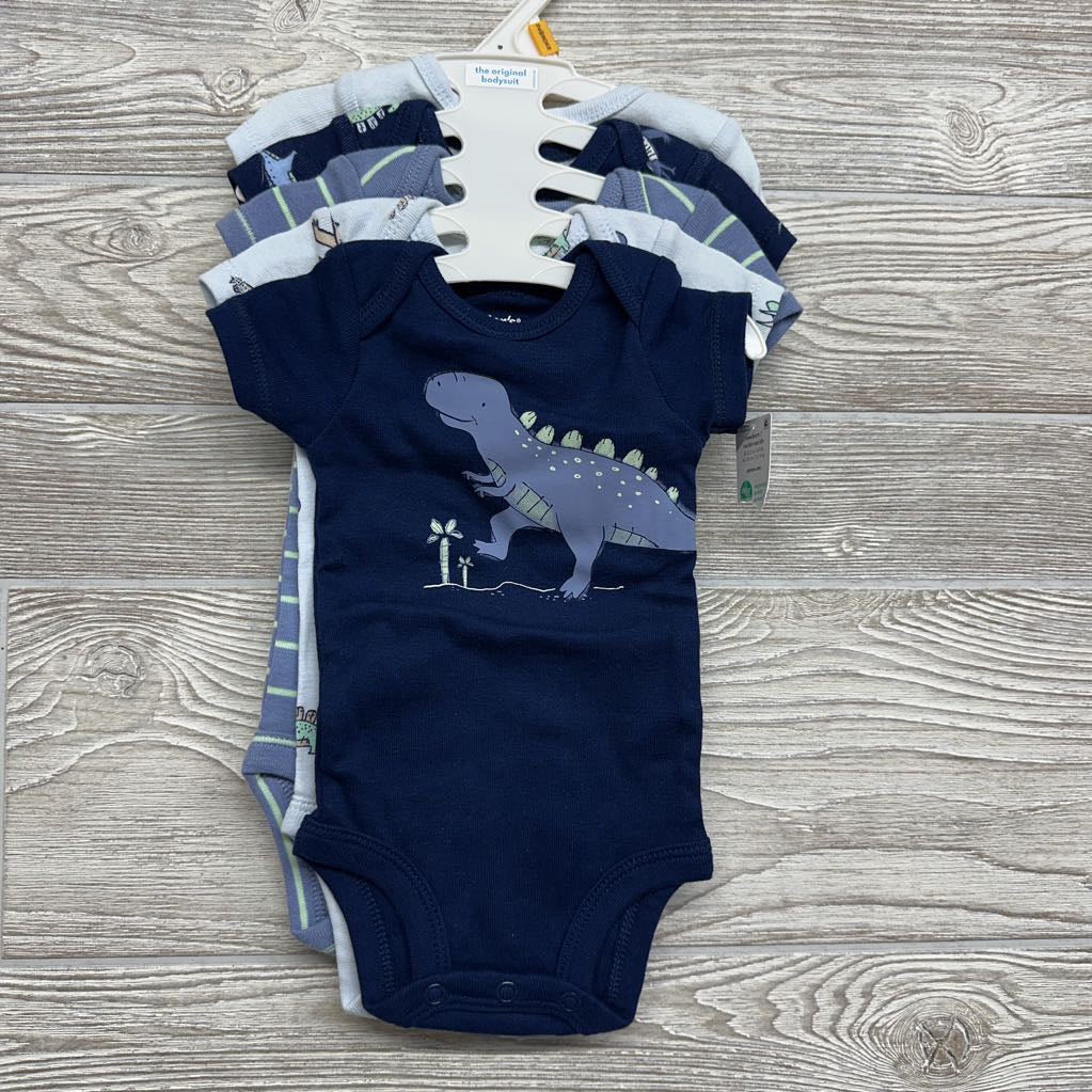 NEW 5 Pk Bodysuits Dinosaurs Stripes Dino-mite Little Dude NB