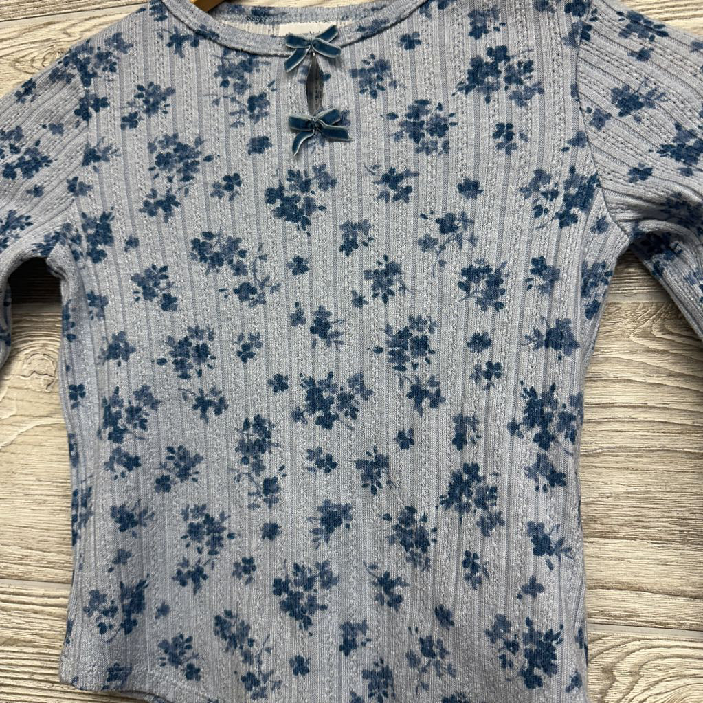 LS Pointelle Shirt Flowers Bow 7-8