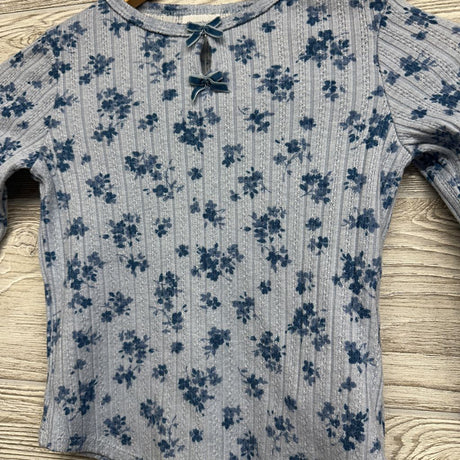 LS Pointelle Shirt Flowers Bow 7-8