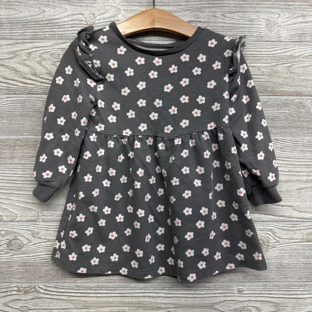 LS French Terry Dress Flowers 2T