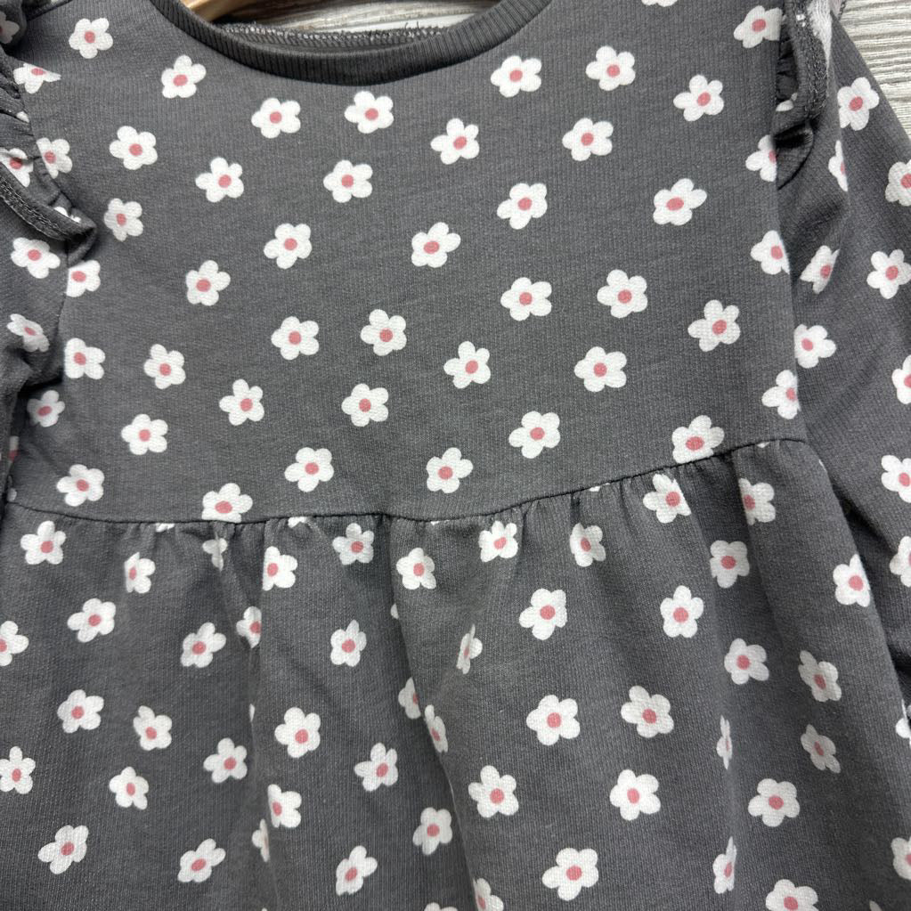 LS French Terry Dress Flowers 2T