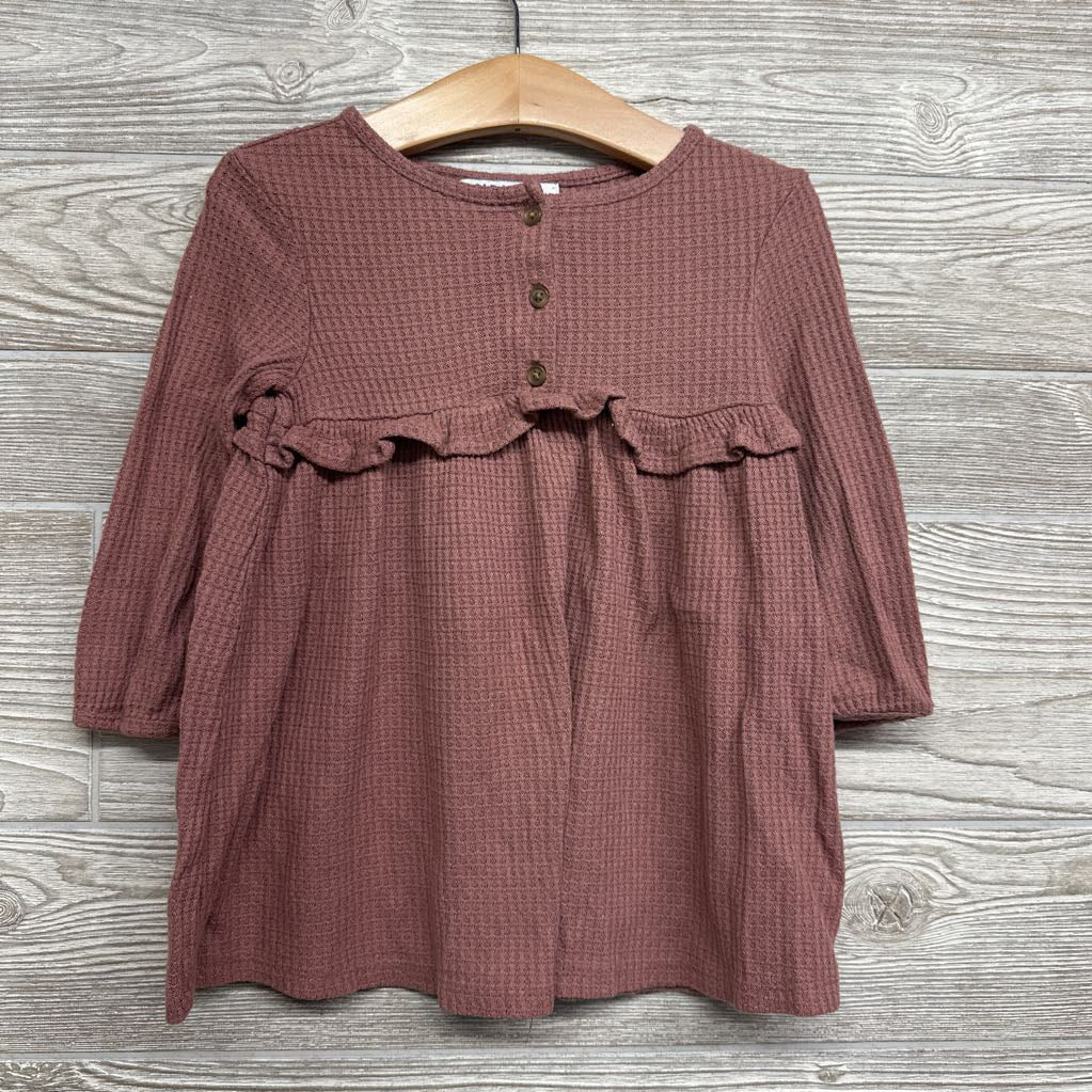 LS Waffle Knit Dress Ruffle 2T