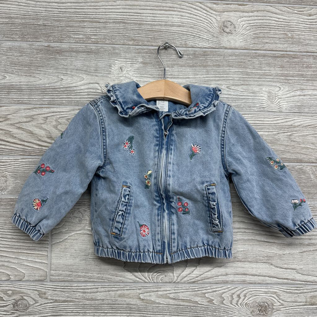 Denim Jacket Ruffle Collar Embroidered Flowers 12M