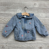Denim Jacket Ruffle Collar Embroidered Flowers 12M