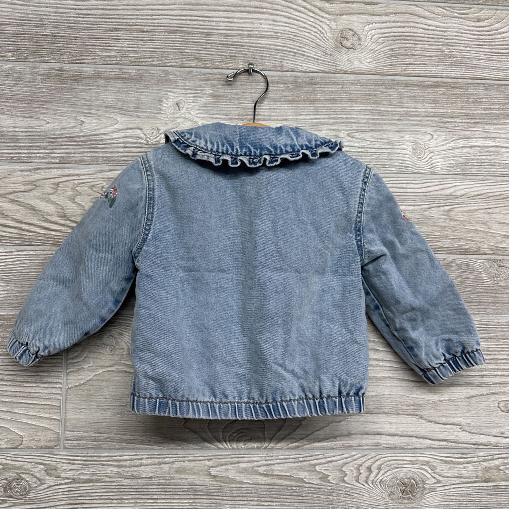 Denim Jacket Ruffle Collar Embroidered Flowers 12M