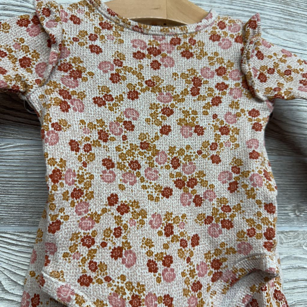 LS Waffle Knit Bodysuit & Harem Pants Flowers