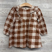 LS Textured Dress Plaid Gingerbread 18M