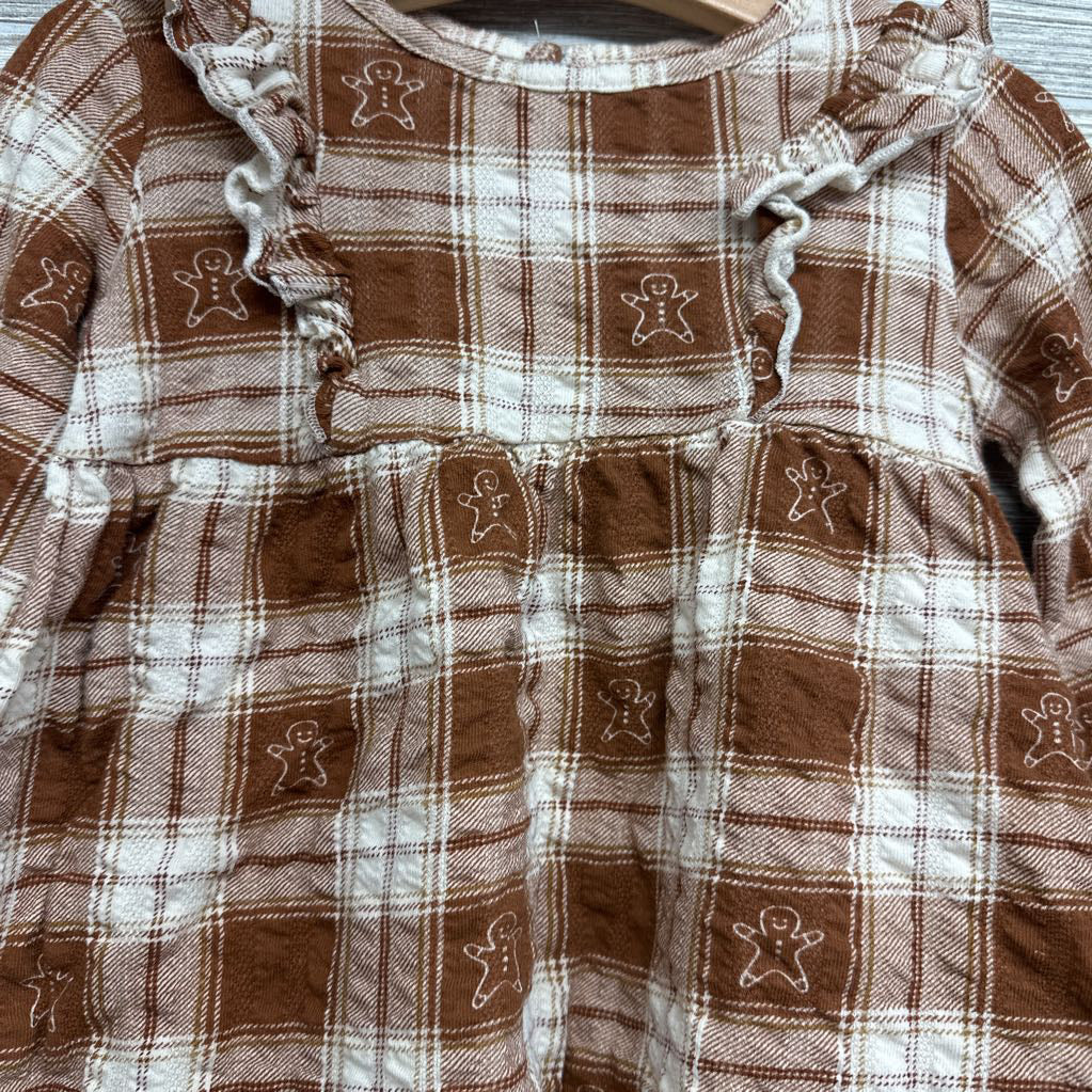 LS Textured Dress Plaid Gingerbread 18M