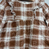 LS Textured Dress Plaid Gingerbread 18M