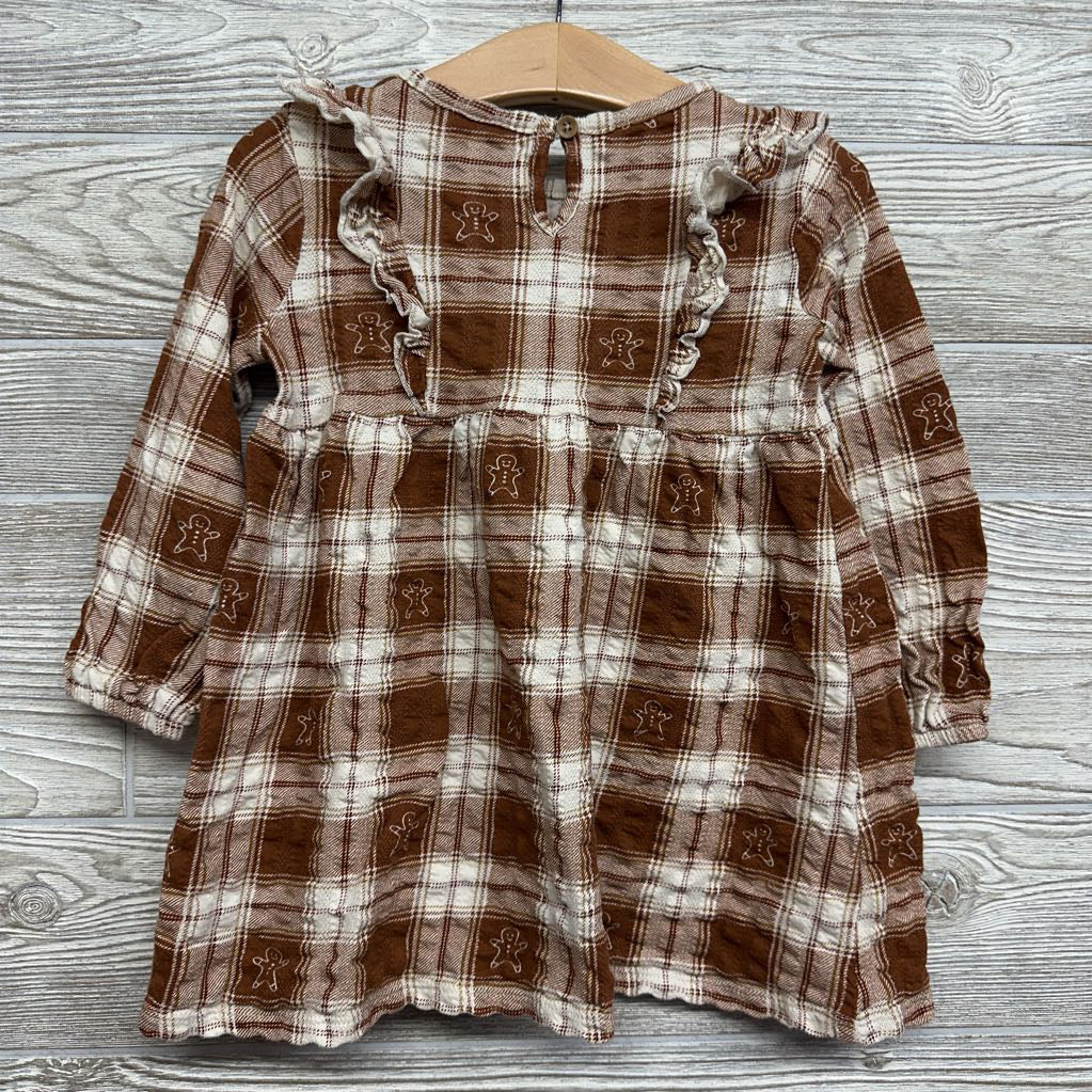 LS Textured Dress Plaid Gingerbread 18M
