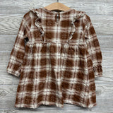 LS Textured Dress Plaid Gingerbread 18M