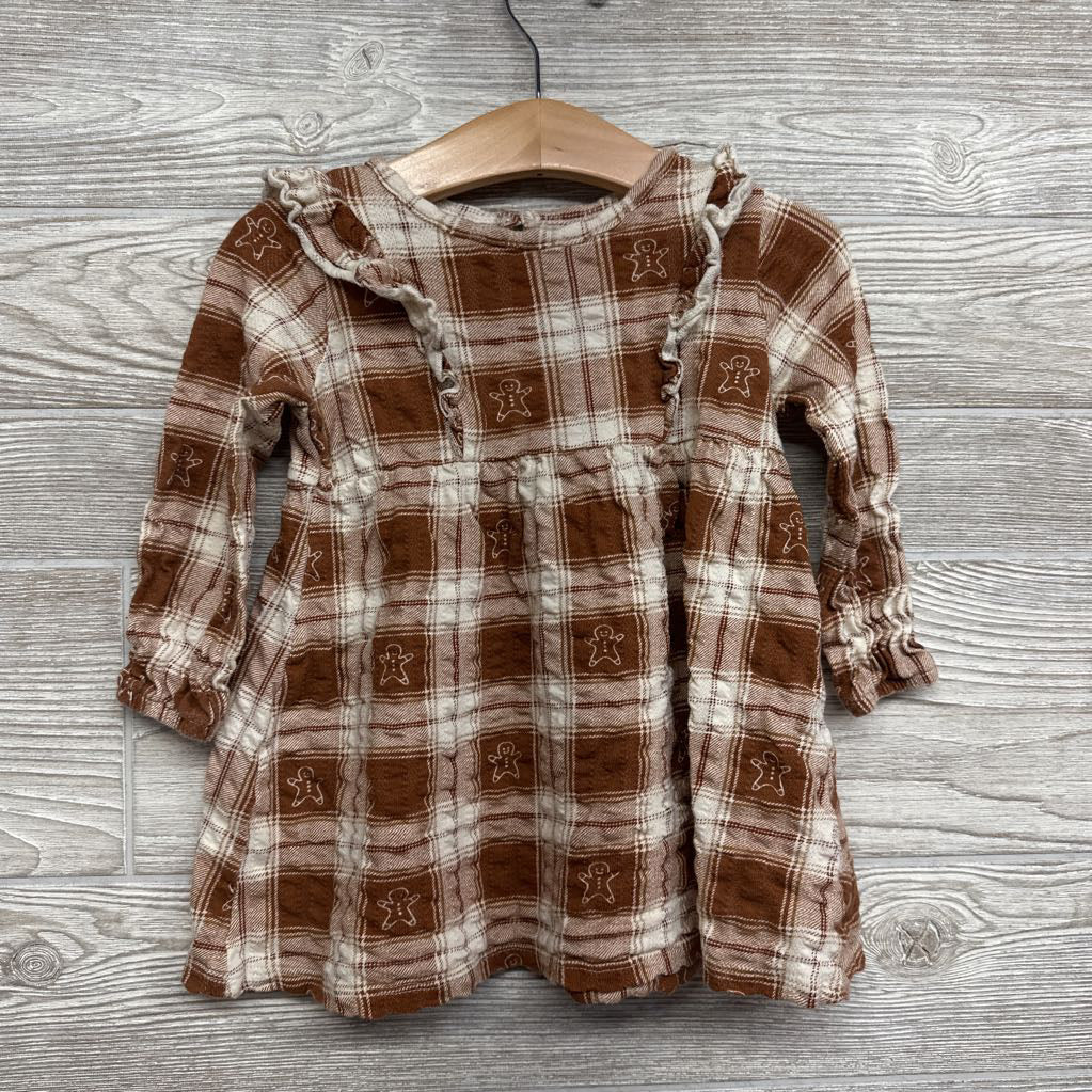 LS Textured Dress Plaid Gingerbread 2T