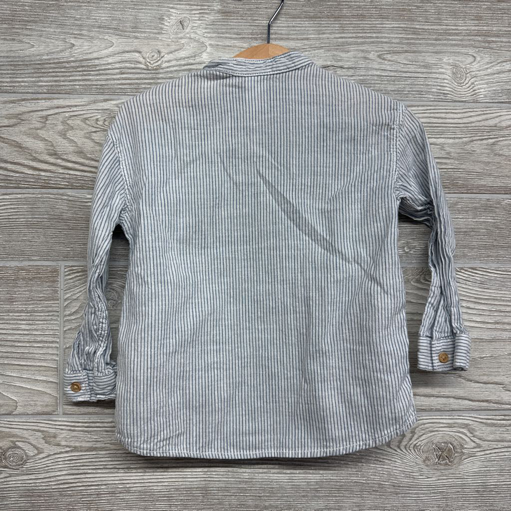 Band Collar Button Up Shirt Stripes 2t