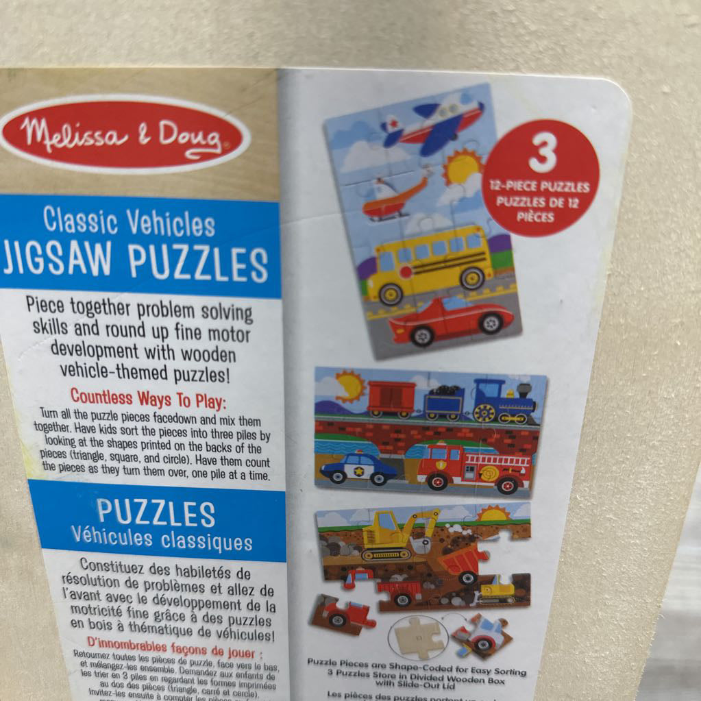 Wooden Jigsaw Puzzles in a Box Vehicles