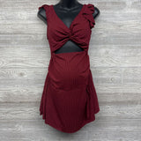 Flutter Sleeve Ribbed Maternity Swimsuit Dress Medium